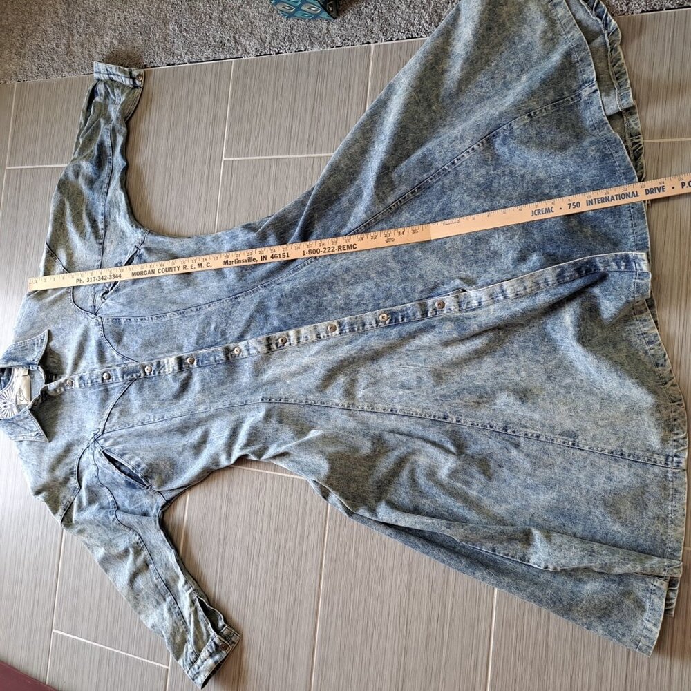 Vtg 80's Acid Stone Washed Women's Denim Maxi Dress Long Slv Button Med Western - Picture 11 of 12